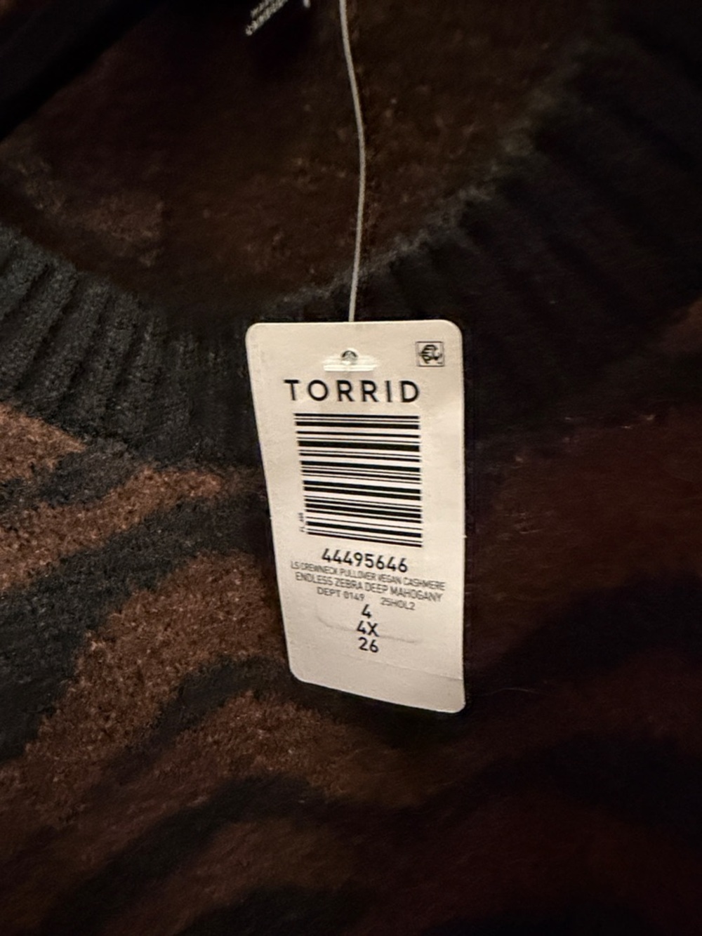 torrid Vegan Cashmere Brown and Black Zebra-Print Crewneck Sweater - Picture 4 of 4